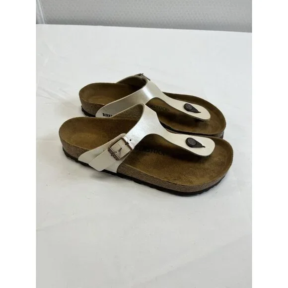 Birkenstock Pearl Ivory Women 38 Gizeh Slip On Thongs  Flat Sandal Shoes. 🤍 - Picture 2 of 7